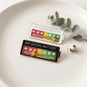 Interactive Social Battery Pin Set | Mix and Match Enamel Pin Bundle | Sliding Mood Trackers 2, 4, 6 Pack | Funny Introvert Gift Badge
