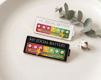 Interactive Social Battery Pin Set | Mix and Match Enamel Pin Bundle | Sliding Mood Tracker 2, 4, 6 Pack | Funny Introvert Gift Badge
