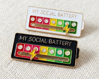 Interactive Social Battery Pin Set | Mix and Match Enamel Pin Bundle | Sliding Mood Trackers 2, 4, 6 Pack | Funny Introvert Gift Badge
