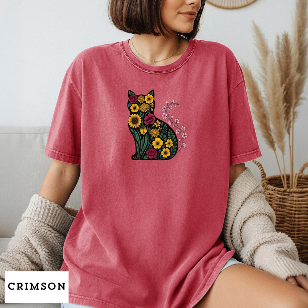 Vintage Floral Cat Cotton Shirt | Cottagecore Sunflower Botanical Tee ...