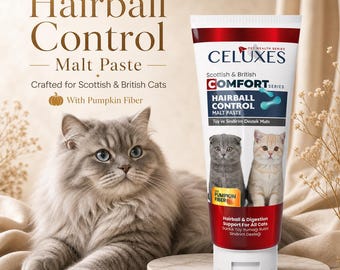 Celuxes Scottish & British Hairball Control Malt Paste for Cats, 100g Pumpkin Fiber Daily Cat Care