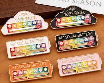 Interactieve emaille broche die emotie bijhoudt, emaille badge met schuifregelaar, leuke broche sociale energie stemmingsindicator, cadeau voor vrienden