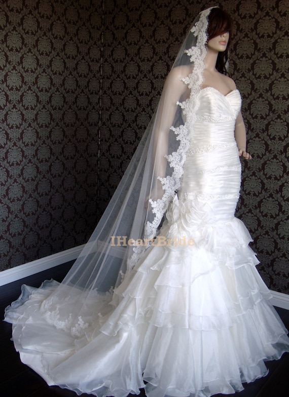 Pure Soft Silk Tulle Veil Delicate Lace Mantilla Bridal Veil Etsy