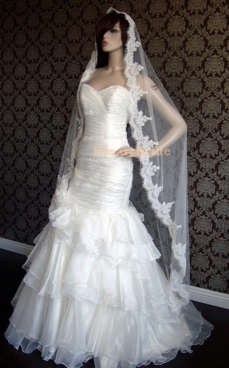 Pure Soft Silk Tulle Veil Delicate Lace Mantilla Bridal Veil by Iheartbride Silk Tulle