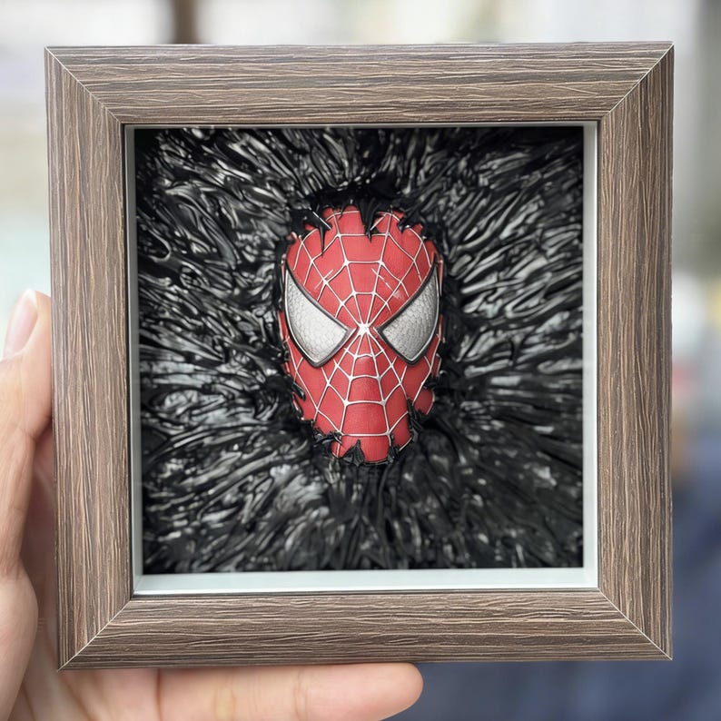 Spider-Man 3D-huvudskulptur, Spider-Man-figur, Venom-figur, Venom 3D-fotoram som kreativ present, skrivbordsdekoration, födelsedagspresent. A1