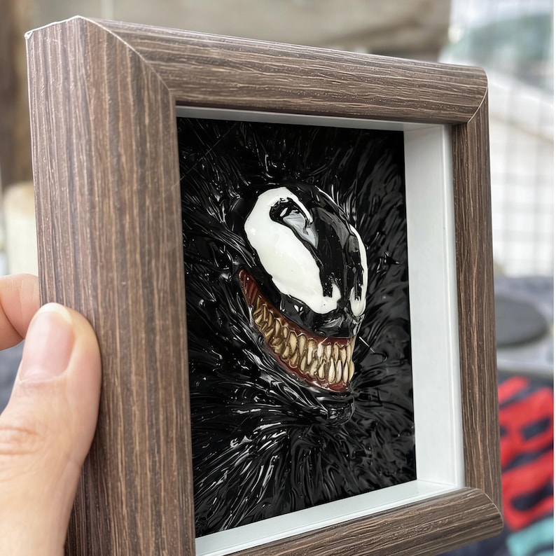 Spider-Man 3D-huvudskulptur, Spider-Man-figur, Venom-figur, Venom 3D-fotoram som kreativ present, skrivbordsdekoration, födelsedagspresent. A3
