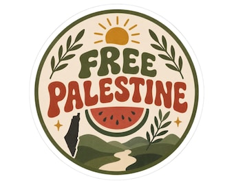 Free Palestine sticker | kiss-cut round political decal, watermelon design