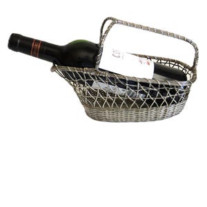 Vintage Silver Wire Wine Basket – Mid Century Bottle Holder for Serving or Display – French Tableware or Bar Decor