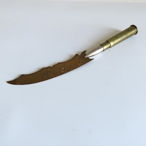 WWI Trench Art Knife – 1916 Bullet Shell Handle with Engraved Blade