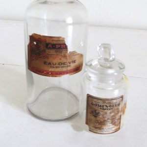 Antique French Two Pharmacy Bottles, Pharmacy Bottles Glass Stoppers