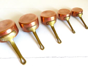 Antique French Small Copper Pans, French Sauce Pans, Copper Sauce Pans