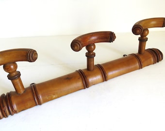 Vintage French Three Peg Coat Hat Rack Faux Bamboo, French Hat Rack