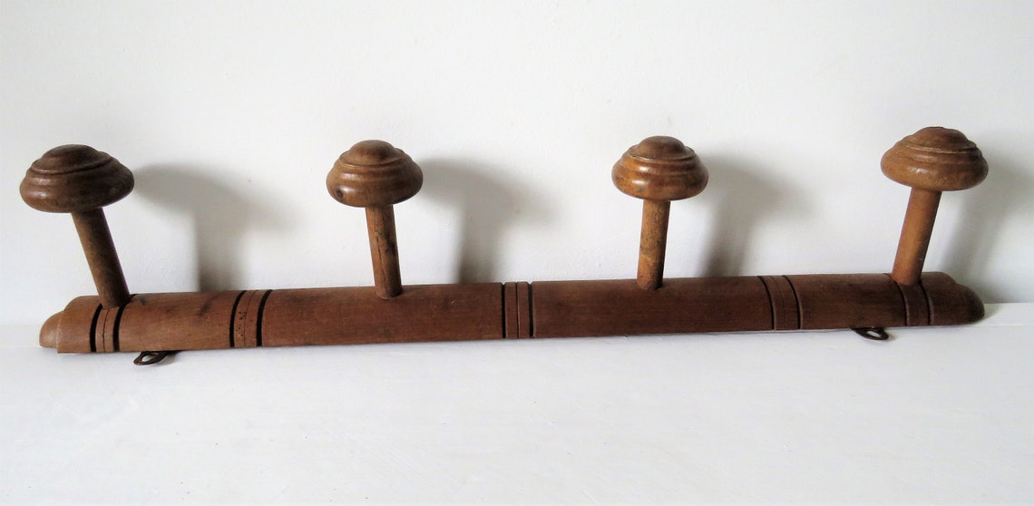 Vintage French Wooden Coat Hat Peg Rack Faux Bamboo Four Pegs Etsy