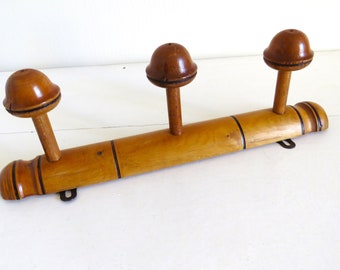 Vintage French Coat Rack, Vintage French Peg Rack, Faux Bamboo 3 Peg Rack, Wood Hat Peg Rack, Faux Bamboo Coat Rack