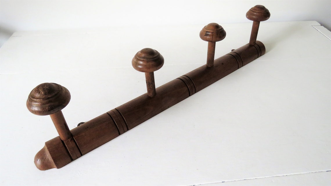 Vintage French Wooden Coat Hat Peg Rack Faux Bamboo Four Pegs Etsy