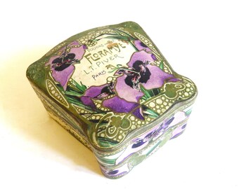 Vintage French Floramye Art Nouveau Paris France Powder Box, Floramye Powder Box