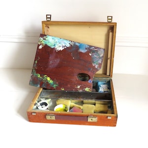 Vintage French Artist’s Paint Box | 1960s Fruitwood Art Case with Original Palette, Brushes & Accessories | Studio Decor or Collector’s Item