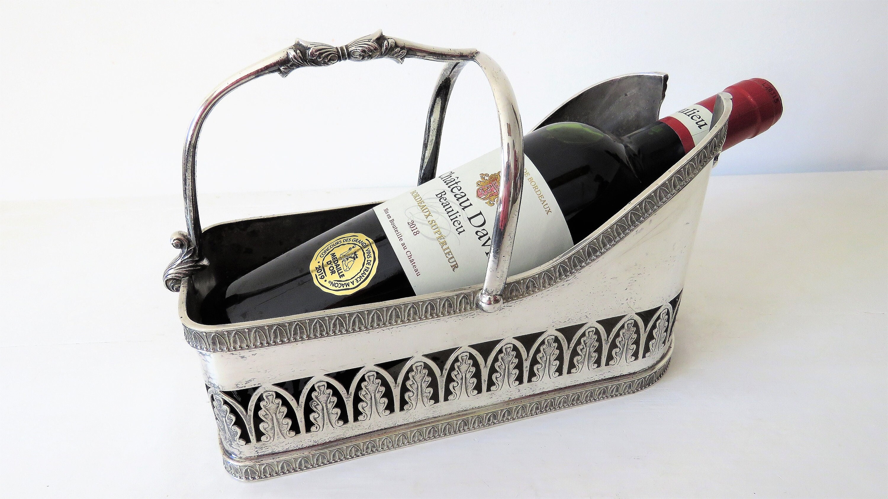 Vintage French Silver Plate Wine Bottle Carrier Wine Bottle Etsy