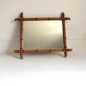 Vintage French Faux Bamboo Wall Mirror – Rectangular, Mid Century Rustic Decor