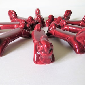 Vintage French 9 Art Deco Horse Knife Rests,  Majolica Red Knife Rests, French Burgundy Knife Rests,  French Horse Knife Rests
