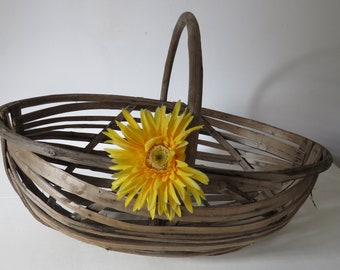 Antique French Oyster Basket. Antique French basket, French Wood Gathering Basket