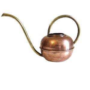Vintage French Copper Watering Can with Brass Handle and Spout – Mid-Century Garden Decor – Sculptural Rustic Watering Jug