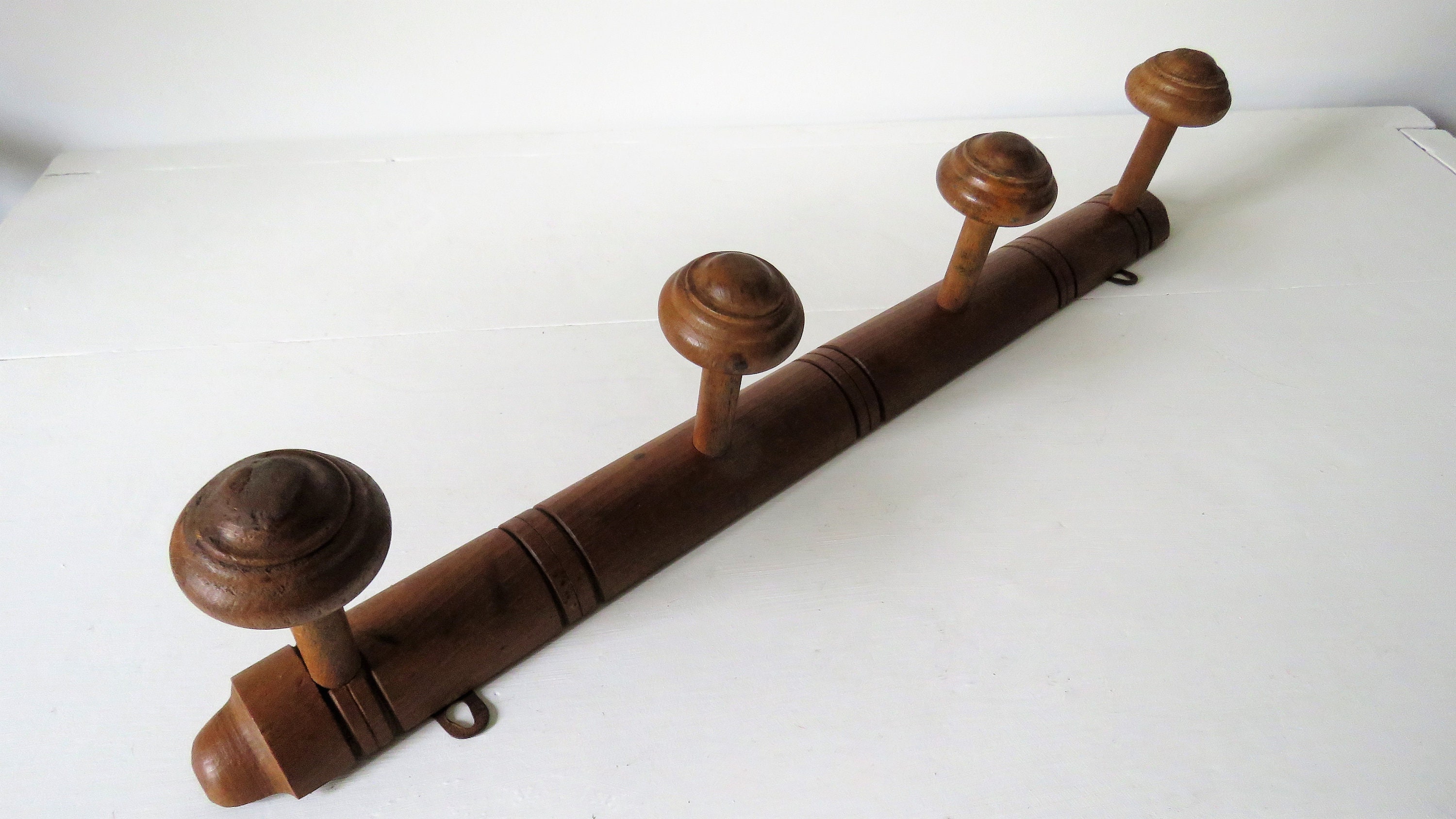 Vintage French Wooden Coat Hat Peg Rack Faux Bamboo Four Pegs Etsy