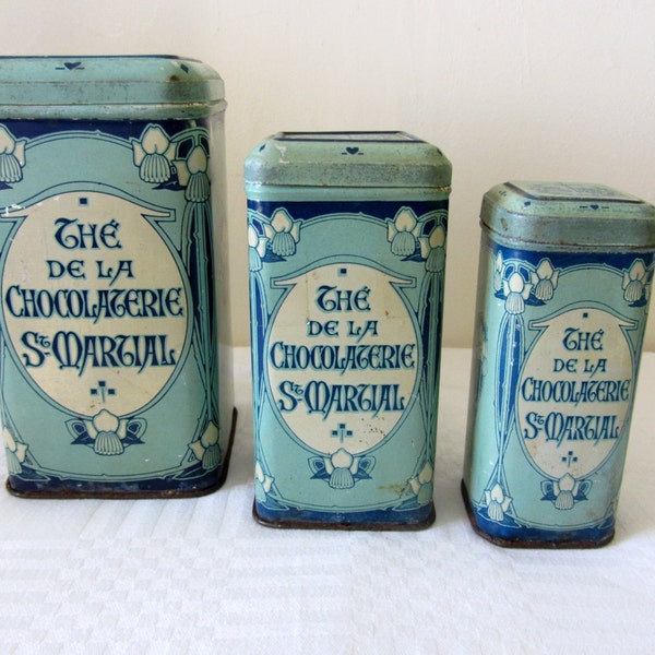 Rare Antique French Tea Tins Canisters Home Decor Storage