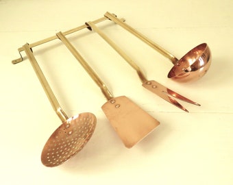 Vintage French Copper Utensils, French Copper Kitchen Utensils, Copper Brass Kitchen Utensils, Vintage Kitchenware, Vintage Cooking Utensils