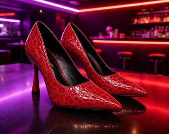 Customized insoles,Red Croc Patent Pointed Toe Mid Heel Party Evening Women Pumps Shoes
