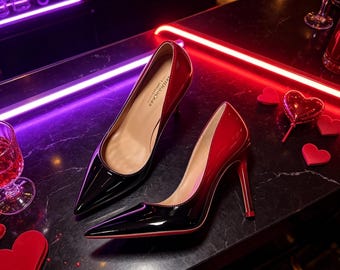 Schwarz Rot Ombre Patent Stilettos | Valentinstag Party Pumps