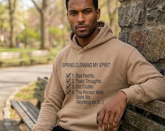 Felpa con cappuccio/felpa con scritta divertente "Pulizie di primavera My Spirit checklist" e testo "checklist"