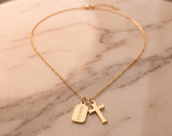 Engraved Cross Jewelry • Custom Faith Necklace Gift for Her • Christian Necklace for Mother