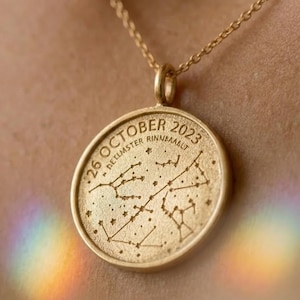 Collar con mapa estelar, colgante con fecha personalizada, joyería minimalista de oro.