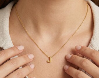 18K Gold Initial Necklace , Custom Letter Necklace, Minimalist Choker, Dainty Layering Chain, Personalized Jewelry
