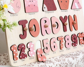 Casse-tête nom en bois pour tout-petit, cadeau pour tout-petit, puzzle Montessori, cadeau bébé personnalisé, cadeau de premier anniversaire, jouets en bois