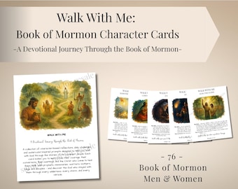 Camina conmigo: Devocional del Libro de Mormón • Tarjetas de estudio de las Escrituras • Material imprimible SUD • Baraja de estudio de personajes • Suplemento Ven, sígueme