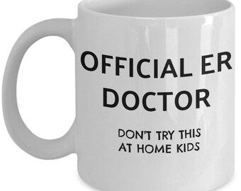 Kubek ER Doc, oficjalny ER Doctor Don't Try This At Home Kids, gotowy do wysyłki 11 uncjowy kubek do kawy, prezent dla lekarza na izbie przyjęć, szpitalny lekarz