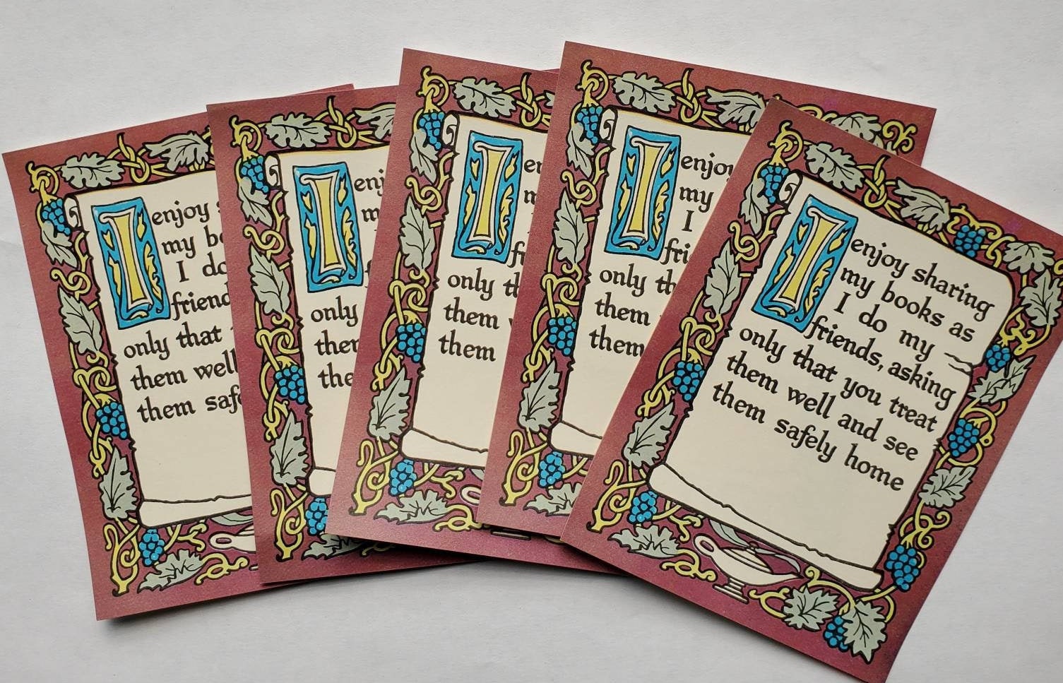 Vintage Book Plate Label, YOUR CHOICE: 5 Pieces 2 Colors, Brown or Wine ...