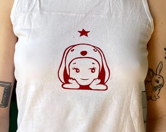 Handgeschilderd Sonny Angel Bunny Star-tanktopvest – witte grafische print