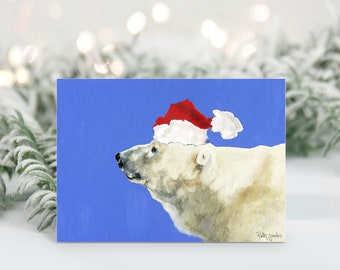 Polar Bear Christmas Card - Wildlife Holiday Cards - Whimsical Christmas Cards - Watercolor Animals