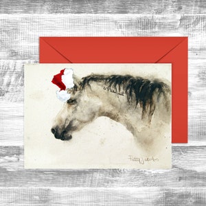 Wilde Pferde Weihnachtskarte - mustang Grußkarten - Reiter Feiertag - Aquarell Notizkarte für Pferdeliebhaber - Santa Pferd