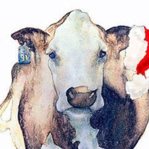 Cow Christmas Card Barnyard Animal Christmas Card Blank Inside image 3