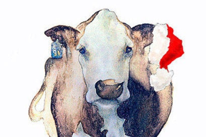 Cow Christmas Card Barnyard Animal Christmas Card Blank Inside image 3
