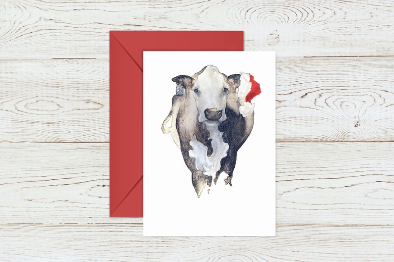 Cow Christmas Card Barnyard Animal Christmas Card Blank Inside image 2