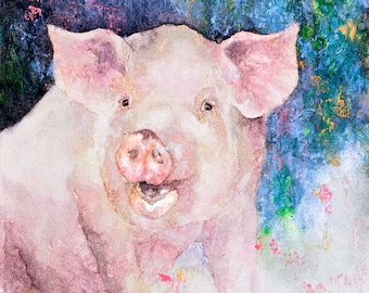 Pig Watercolor Notecard - Pink - Watercolor Notecard - Blank Inside