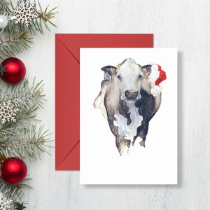 Cow Christmas Card Barnyard Animal Christmas Card Blank Inside image 1