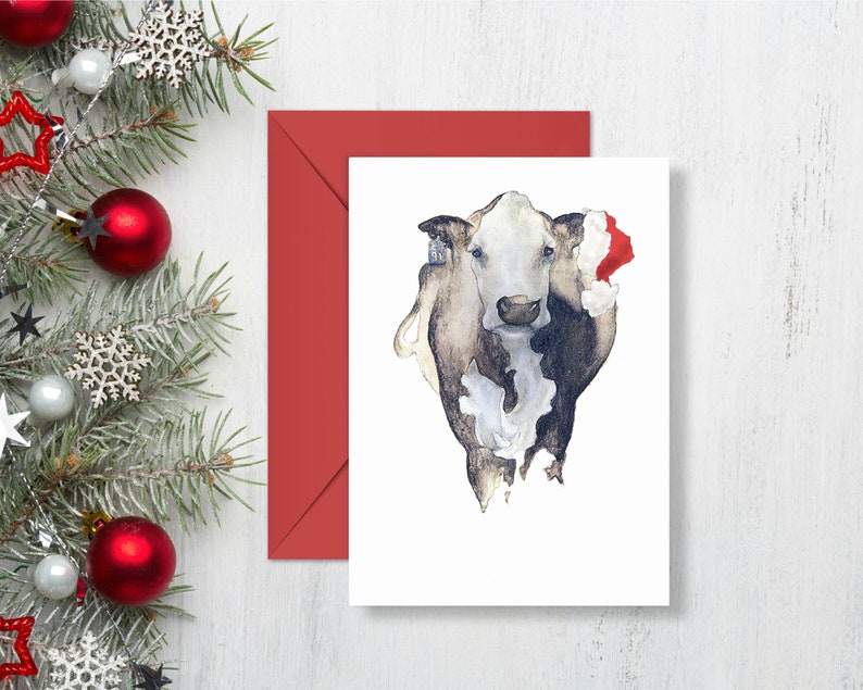 Cow Christmas Card Barnyard Animal Christmas Card Blank Inside image 1