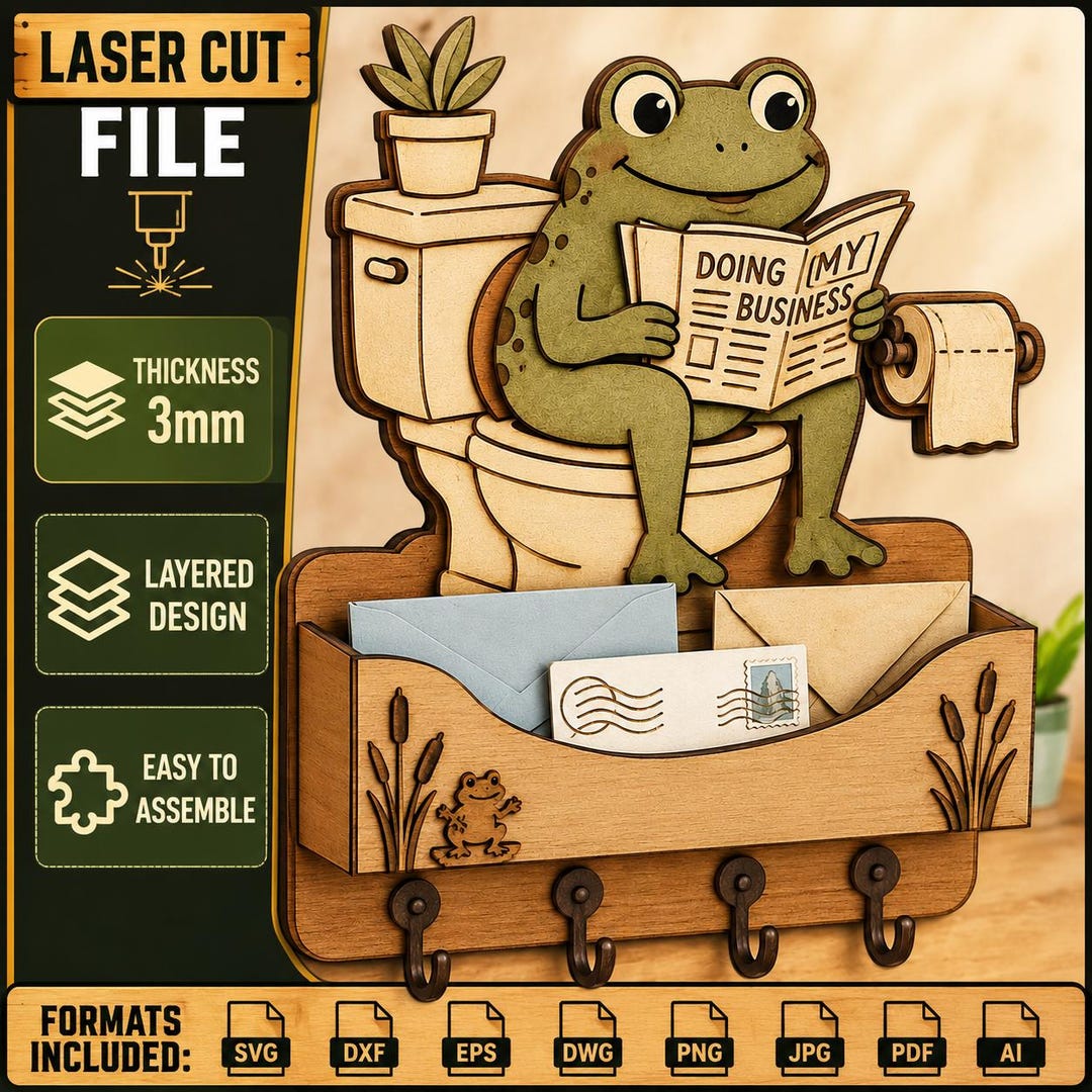 Frog In Mail Box Funny Frog on Toilet SVG | Bathroom Key Holder Laser Cut File | Frog ...