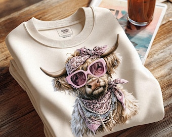 Boujee Highland Cow PNG, Design Western Glam imprimé léopard en sublimation (téléchargement numérique)